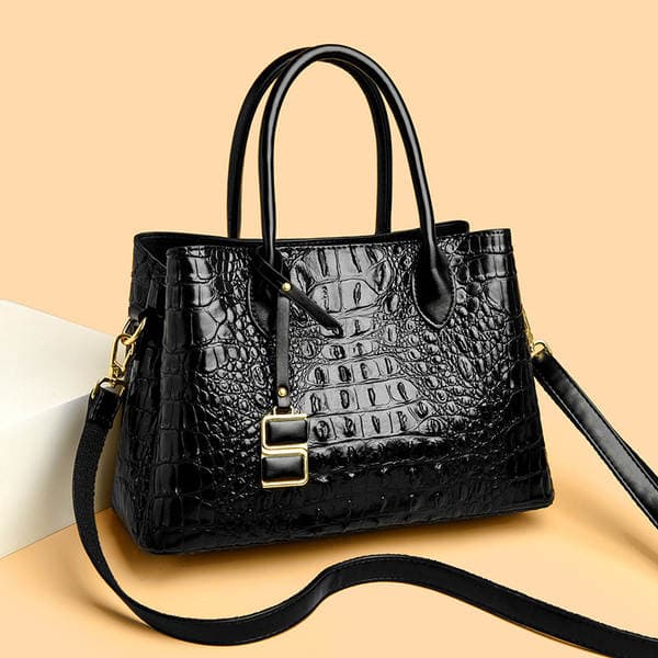 Genuine Leather Women's Handbag - Crocodile Embossed Large Capacity Crossbody Bag, Elegant Gift For Mother