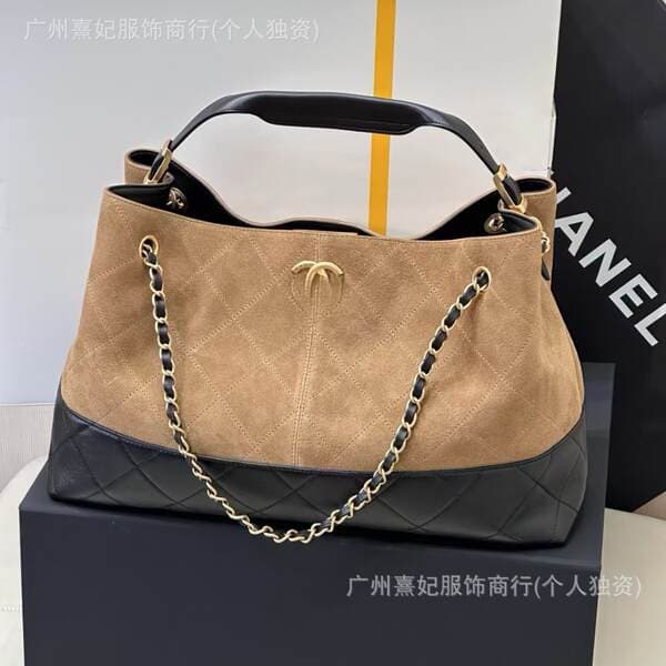 New 25A Suede Color-Block Tote Bag For Women, Large Capacity Chain Hobo Bag, Shoulder And Crossbody Bag