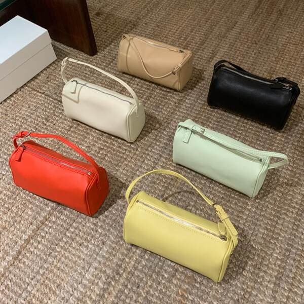 New Row Pencil Case Style Luxury Genuine Leather Women's Boston Bag Handbag Shoulder Crossbody Bag