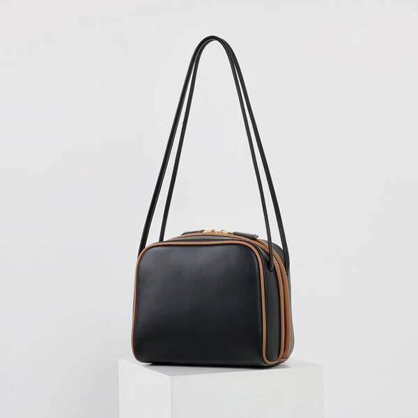 2025 New Fashion Versatile Genuine Leather Small Square Handbag For Women, Trendy Contrast Color Luxury Shoulder Commuter Underarm Bag