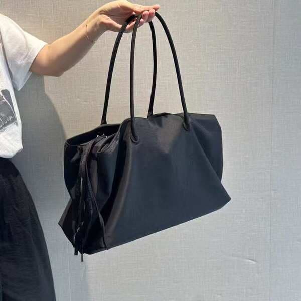 Black Minimalist Large Capacity Tote Bag, Multi-Compartment Waterproof Nylon Laptop Bag, Gym Bag, Unisex Handbag & Shoulder Bag