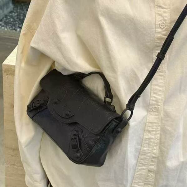 2026 Mini Motorcycle Bag For Women Oil Wax Leather Retro Studded Handbag Crossbody Small Square Bag Niche Designer Girl's Bag