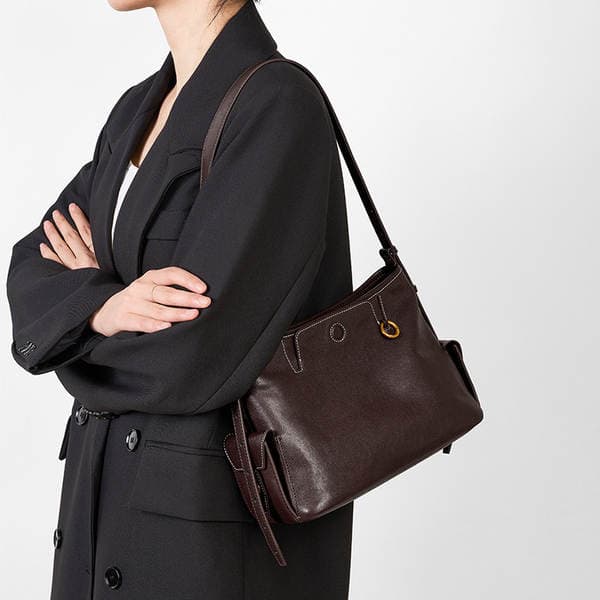 Women's Large Capacity Tote Bag Commuter Handbag Genuine Leather Underarm Bag Cowhide Crossbody Bag Niche Design Hobo Bag