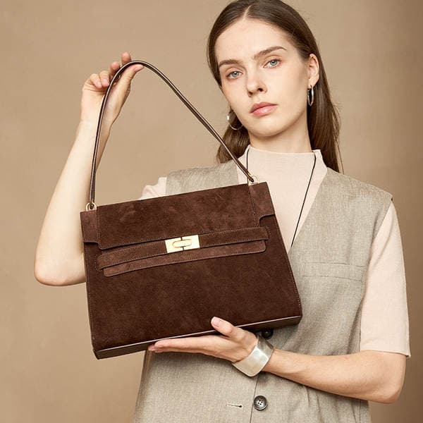 Luxury Genuine Leather Underarm Bag For Women Retro Suede Cowhide Commuter High-End Large Capacity Shoulder Tote Bag
