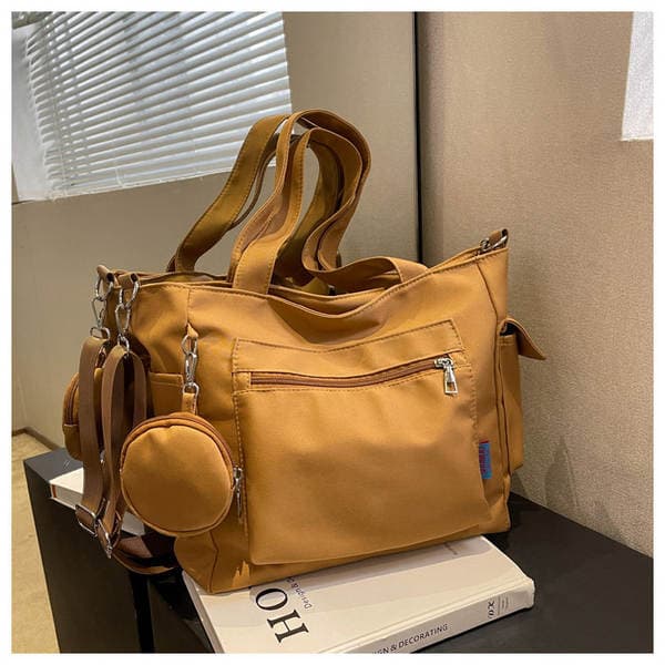 Cross-Border New Solid Color Canvas Bag Large Capacity Shoulder Handbag Versatile Tote Bag For Students Crossbody Bag
