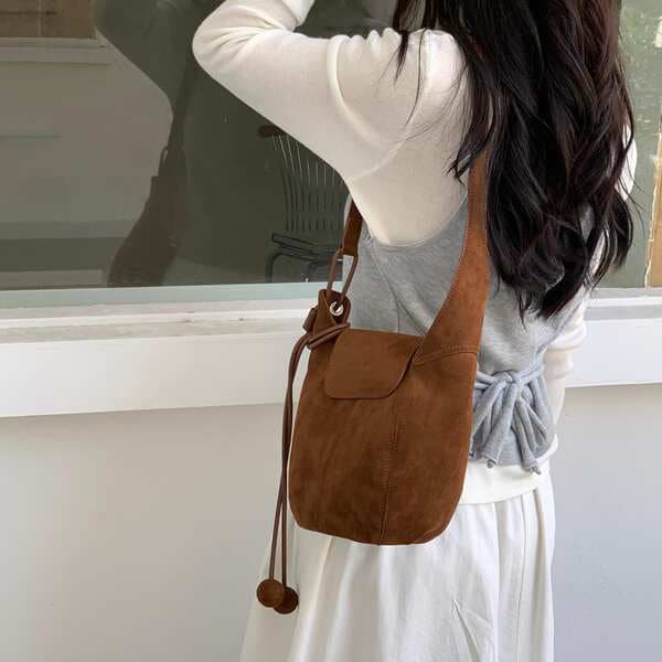 Korean Retro Suede Crossbody Bag For Women Autumn/Winter New Fashion Bucket Bag Minimalist Luxury Shoulder Bag