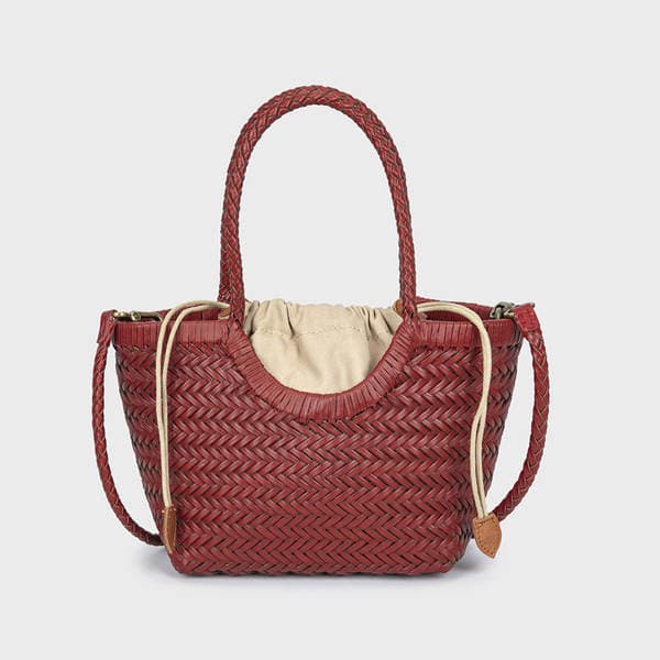 2026 Spring/Summer New Woven Market Basket Shoulder Crossbody Bag For Women Retro Genuine Leather Handbag Vacation Style Bag