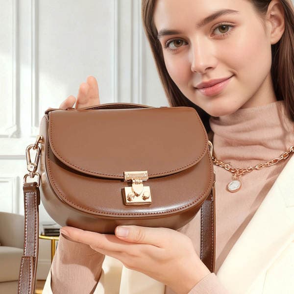2026 New Half-Moon Genuine Leather Bag Versatile Textured Shoulder Bag Crescent Bag Handheld Saddle Bag For Women
