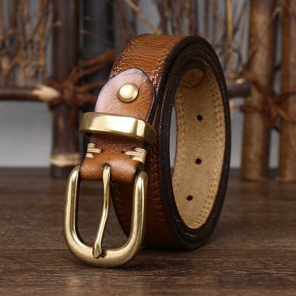2.8cm Wide Women's Decorative Genuine Leather Belt, Pin Buckle Pure Cowhide Retro Korean Style Fashion Versatile Denim Belt