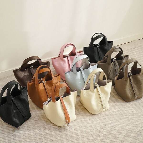 [Artisan Crafted] Top Grain Cowhide Leather Bucket Bag, Large Capacity Versatile Handbag For Women, Golden Brown
