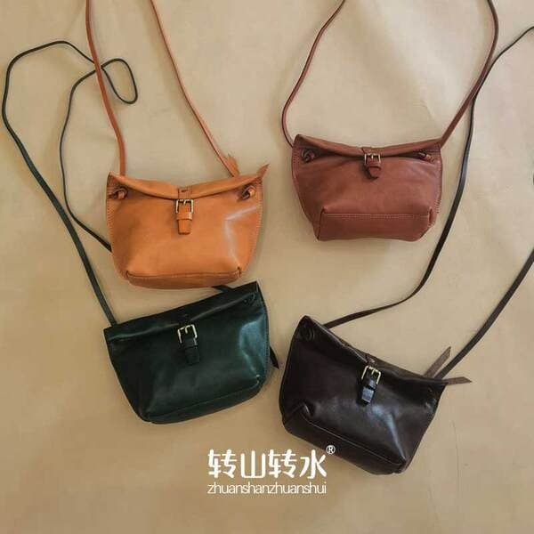 2026 New Genuine Cowhide Small Bag Vegetable Tanned Leather Handmade Women's Retro Crossbody Bag Factory Stock Nanfeng Bag