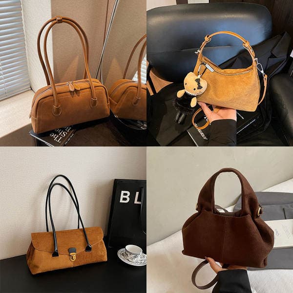 Autumn/Winter Retro Suede Hobo Bag Women's 2026 New Matte Underarm Bag Fashion Handheld Baguette Bag