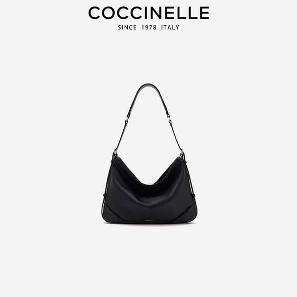 Coccinelle New Genuine Leather Women's Handbag Top Grain Cowhide Shoulder Bag Large Capacity Fashion Underarm Bag Motorcycle Bag