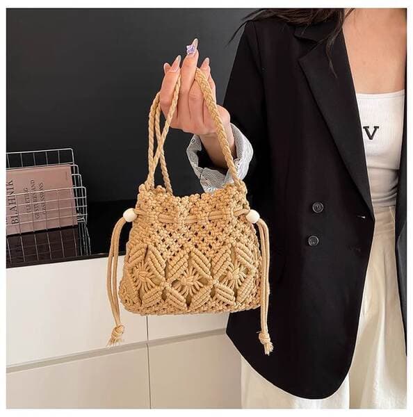 Women's Crossbody Woven Bag - New Fashion Niche Design Hollow-Out Bucket Bag, Beach Vacation Style