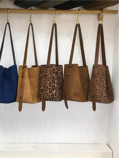 Korean Style Niche Ins Suede Retro Leopard Print Bucket Bag Versatile Shoulder Crossbody Tote Bag For Women