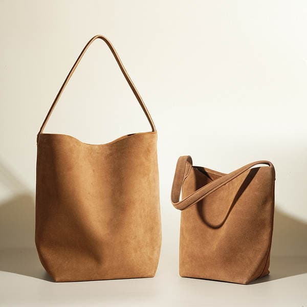 Retro Suede High-End Commuter Bucket Bag, Matte Cowhide Large Capacity Handbag Shoulder Tote Bag