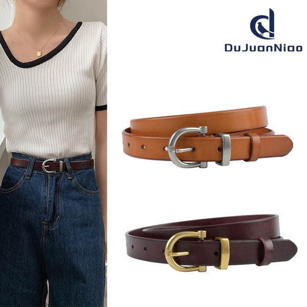 Top Grain Cowhide Leather Women's Belt - Simple Retro Style For Jeans And Casual Pants, 2.3cm Width, In Stock