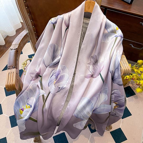 Chinese Style Silk Scarf For Women, Gift For Elders/Mothers, Hangzhou Silk 100% High-End Pure Silk Scarf, Purple Qipao Shawl