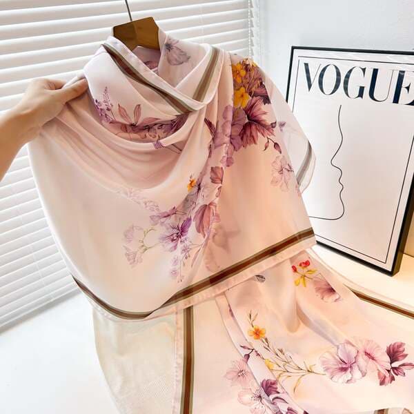Women's High-End Pure Silk Scarf Mulberry Silk Printed Shawl Sun Protection Silk Beach Wrap Gift