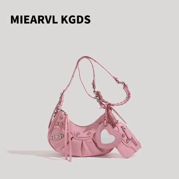 2026 New Motorbike Style Underarm Bag For Women, Ruched Crescent Bag With Studs And Tassels, 3-In-1 Shoulder And Crossbody Bag