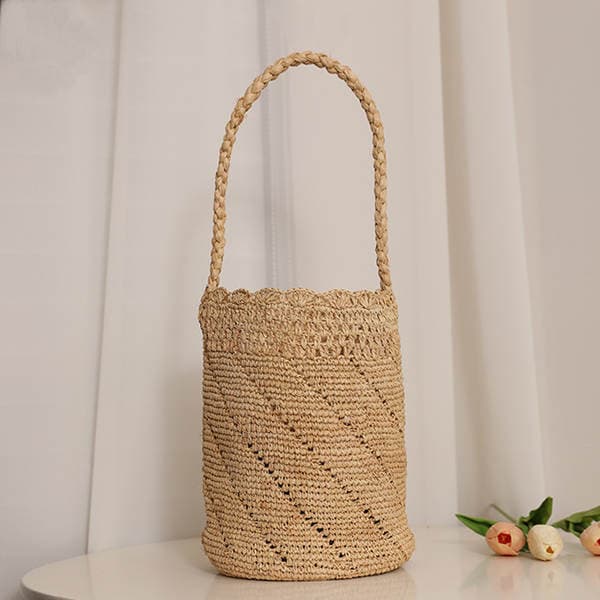Luxury Crochet Raffia Shoulder Bag Hollow Lace Handheld Bucket Woven Bag Women's Vacation Beach Bag
