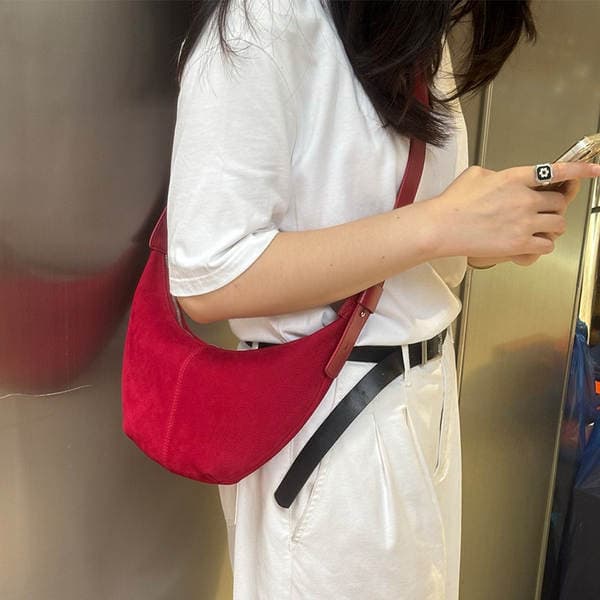 Women's Autumn/Winter New Maillard Retro Commuter Crescent Bag Top Grain Cowhide Underarm Shoulder Crossbody Hobo Bag