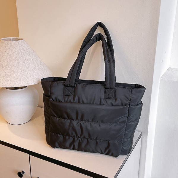 Cross-Border Women's Padded Cotton Tote Bag, Lightweight Laptop Bag, Large Capacity Commuter Travel Handbag & Shoulder Bag, Custom Logo