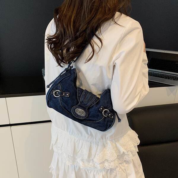 Retro Canvas Tote Bag Versatile Handheld Motorcycle Bag For Women Denim Bag 2026 New Arrival Trendy Hot Girl Underarm Bag