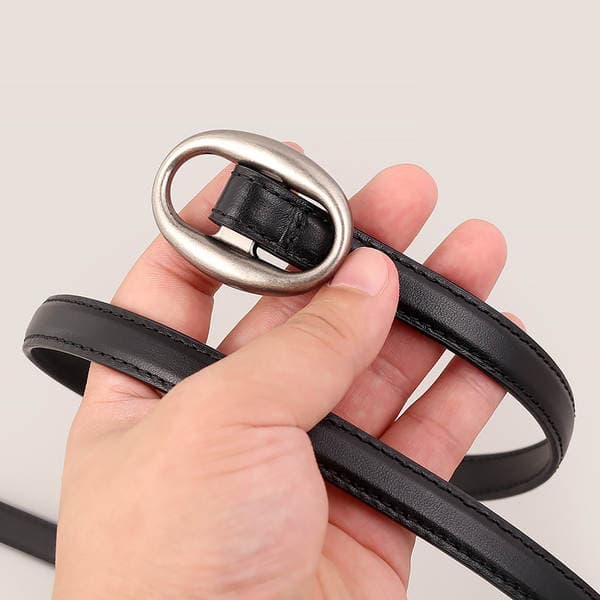 Genuine Leather Oval Buckle 2023 Autumn/Winter New Thin Decorative High-End Vintage Belt For Women's Jeans - In Stock
