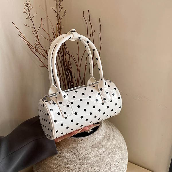 Trending Polka Dot Cylinder Handbag For Women 2024 New Korean Style Niche Shoulder Crossbody Bag Versatile Boston Bag