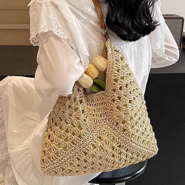 Large Capacity Woven Bag For Women 2025 Summer New Beach Vacation Straw Bag Fashion Shoulder Tote Bag