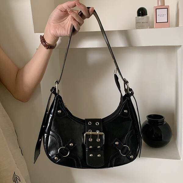 Sweet & Cool Biker Style Underarm Bag For Women 2026 New Arrival Versatile Commuter Studded Crescent Bag Shoulder Crossbody Bag