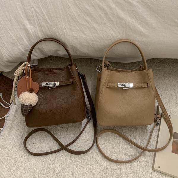 Luxury Lychee Grain Handbag For Women 2026 New Soft Leather Bucket Bag Versatile Commuter Crossbody Bag
