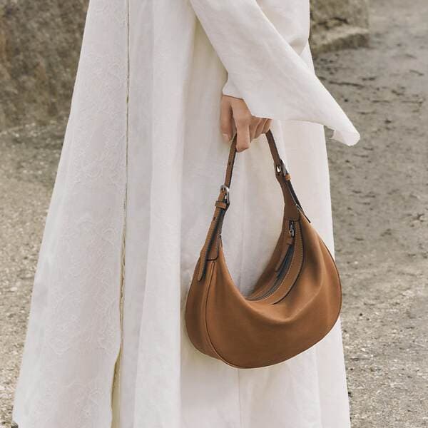New Vegetable-Tanned Leather Crescent Hobo Bag Retro Niche Genuine Leather Shoulder Underarm Bag For Women Versatile Crossbody Bag
