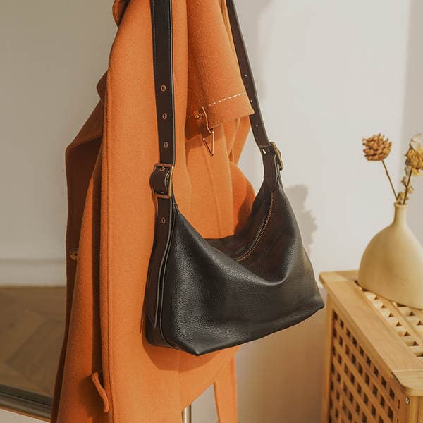 New Women's Genuine Leather Shoulder Bag, Fashion Retro Crossbody Bag, Top Grain Cowhide Versatile Zipper Soft Leather Commuter Bag