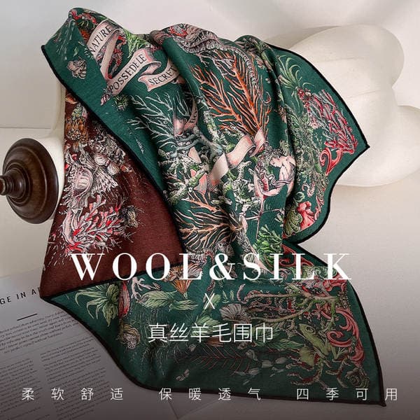 Fashion Versatile Women's Silk Scarf Autumn/Winter New Arrival Real Silk Wool Square Scarf Double-Sided Two-Tone Luxury Elegant Silk Wool Scarf