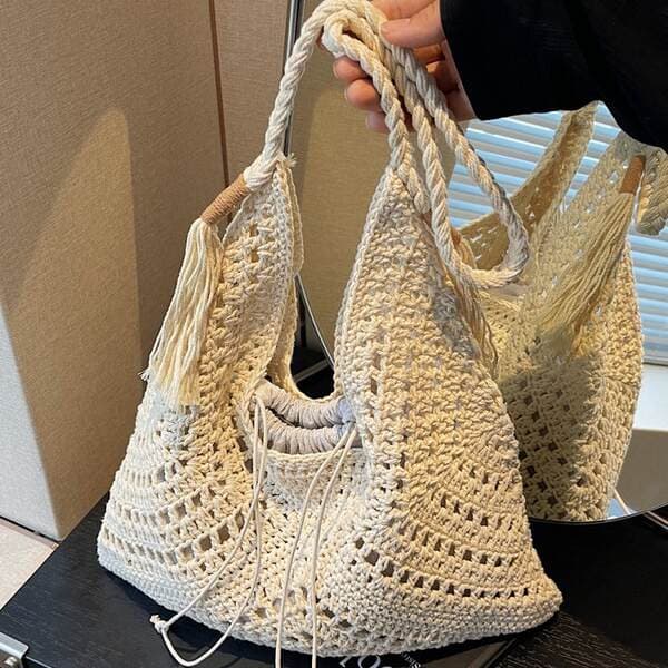 Lazy Style Large Capacity Woven Bag For Women, Summer Seaside Vacation Shoulder Beach Bag, Straw Tote Bag