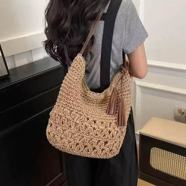 2025 New Summer Straw Woven Bag For Women - Fashion Large Capacity Shoulder Bag, Beach Vacation Style Commuter Tote