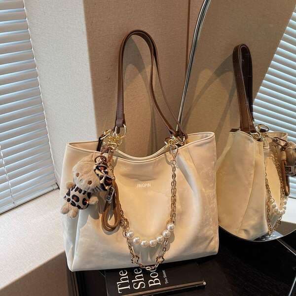2025 New Arrival Women's Versatile Commuter Tote Bag - High-Quality Pearl Chain Large Capacity Casual Shoulder Bag (Dropshipping)