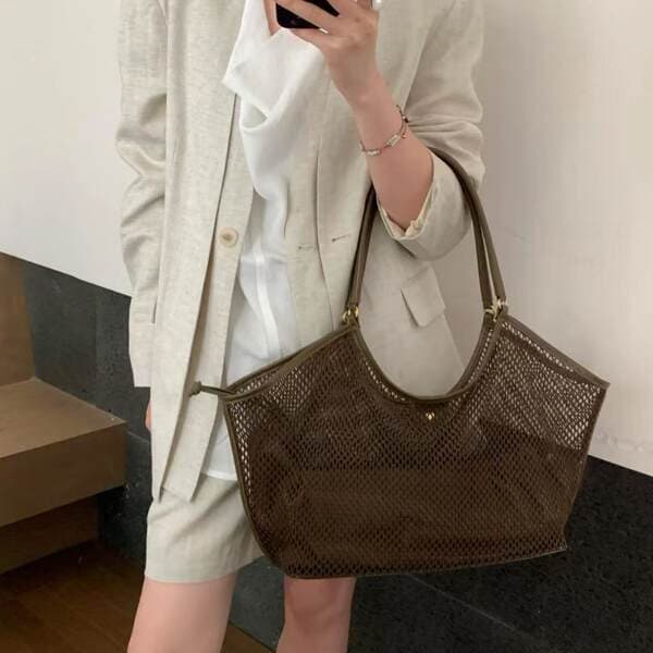 Woven Mesh Tote Bag For Women, Large Capacity Spring/Summer New Casual Vacation Lazy Style Shoulder Bag For Commuting