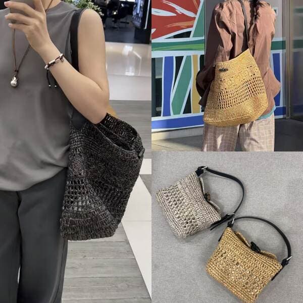 Handmade Crochet Raffia Woven Large Bag 2025 New Women's Tote Bag Vacation Style Beach Straw Bag