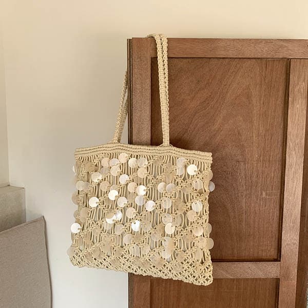 Cross-Border Niche Luxury Spring/Summer Single Shoulder Woven Bag, Large Capacity Women's Hollow Out Handmade Crochet Bag