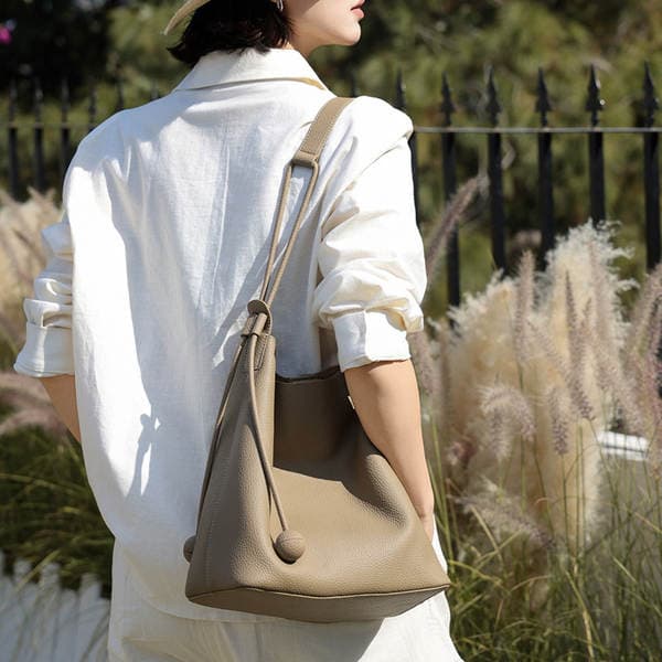 Luxury Hobo Bucket Bag For Women - Top Grain Cowhide Leather Tote, Large Capacity Shoulder Bag For Commuting