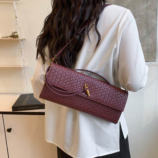 2025 New Cross-Border Woven Baguette Bag Vintage Textured Handbag Simple Soft Leather Shoulder And Crossbody Bag For Women