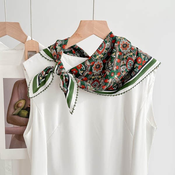 Spring Floral Silk Crepe Scarf For Women - Elegant & Fashionable For Spring/Autumn