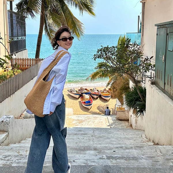 Summer Large Capacity Single Shoulder Crossbody Straw Bag For Women, Canvas Beach Tote For Vacation, Woven Straw Handbag