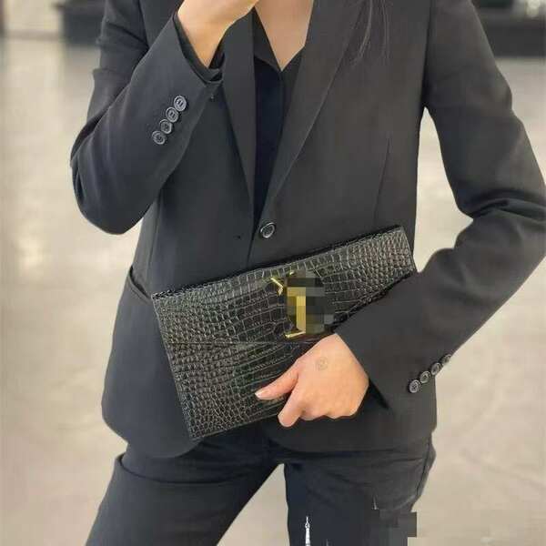 Saint罗家 Women's Clutch Bag Envelope Pouch Caviar Leather Evening Bag with Gift Box