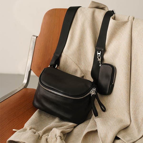 Women's New Luxury Genuine Leather Chest Bag, Fashion Simple Top Grain Cowhide Saddle Bag, Trendy Street Crossbody Bag