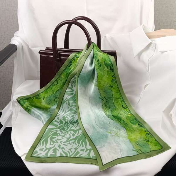 Oil Painting Real Silk Long Scarf For Women, Hangzhou Silk 100% Mulberry Silk Ribbon Decorative Korean Style Spring/Autumn Neck Scarf Hair Band