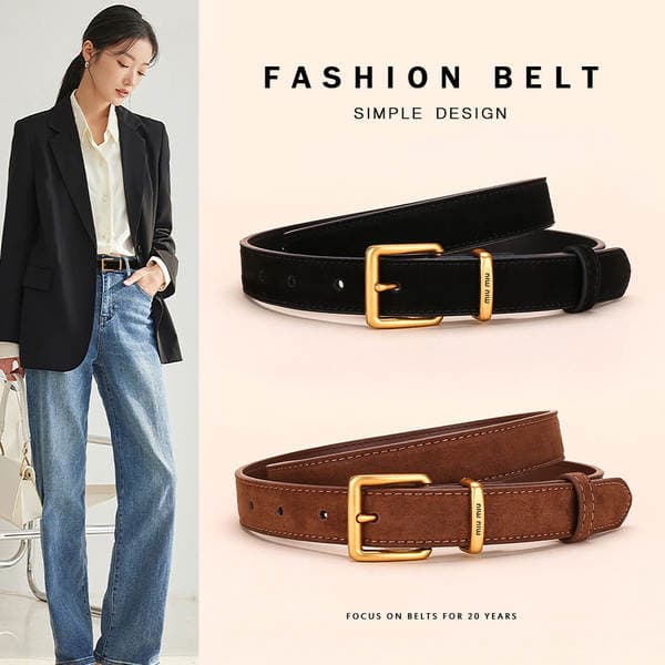 Women's Versatile Leather Belt For Jeans, Genuine Leather Waist Belt, High-End Suede Buckle Luxury Fashion